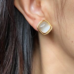 Cz cube Gold Tiger Eye Style Chunky Bohemian Non pierced Clip On Earrings women